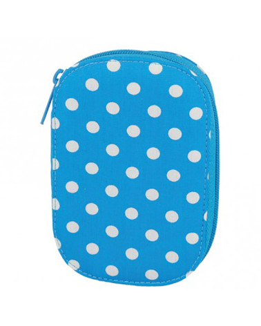 Pochette à couture 16x12cm pois blancs sur fonds bleu
