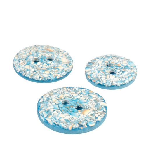 Bouton rond coquilles d'œufs 2 trous bleu turquoise