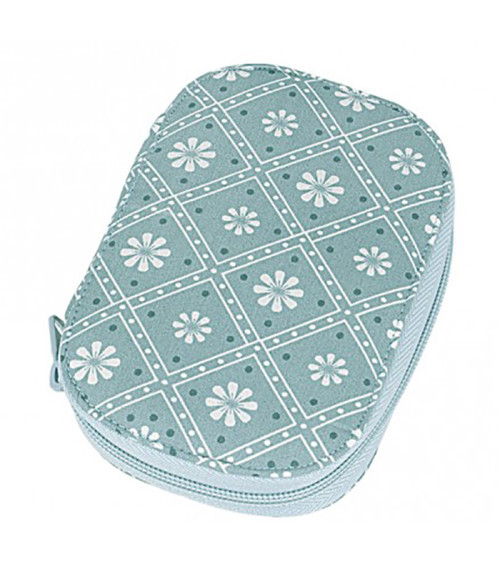 Sewing pouch 16x12cm white flowers on sea green background
