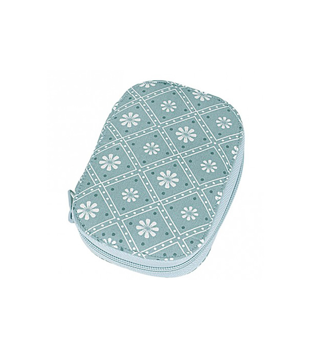 Sewing pouch 16x12cm white flowers on sea green background