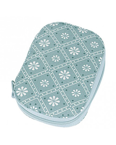 Pochette à couture 16x12cm fleurs blanches sur fonds vert d'eau