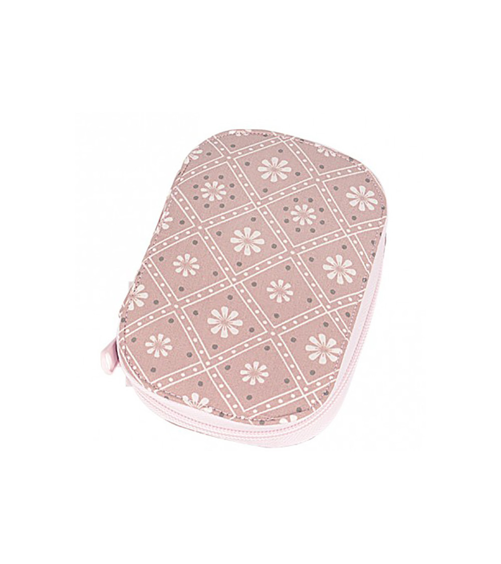 Nähbeutel 16x12cm weiße Blumen auf rosa Hintergrund