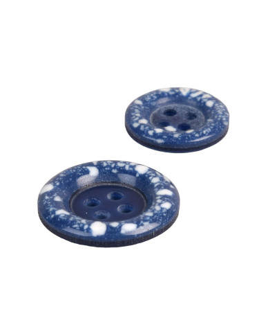 Runder Knopf aus recyceltem Kunststoff, 4 Löcher, französisches Blau