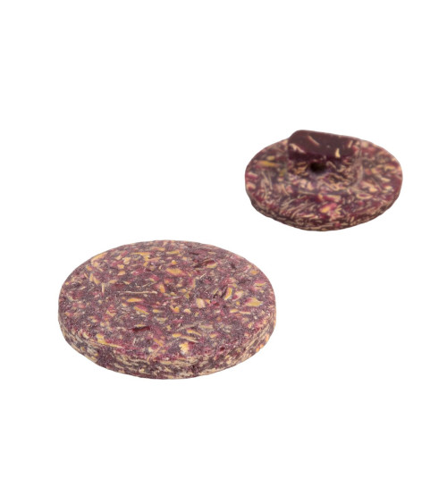 Round button with Beaujolais red rice husk shank