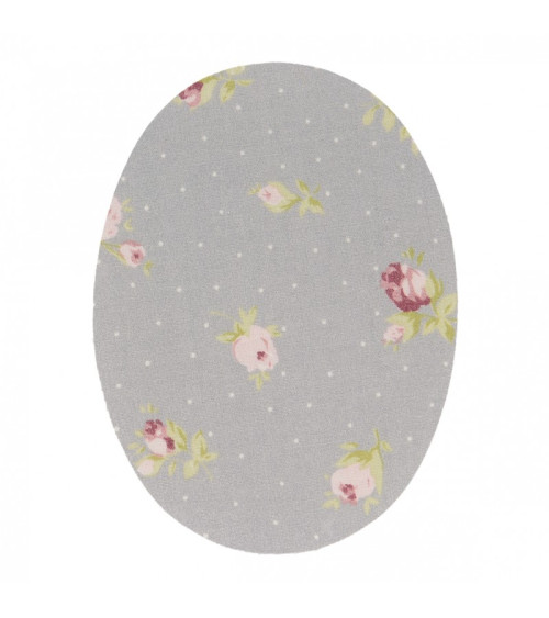 2 iron-on or sewing elbows flowers gray background