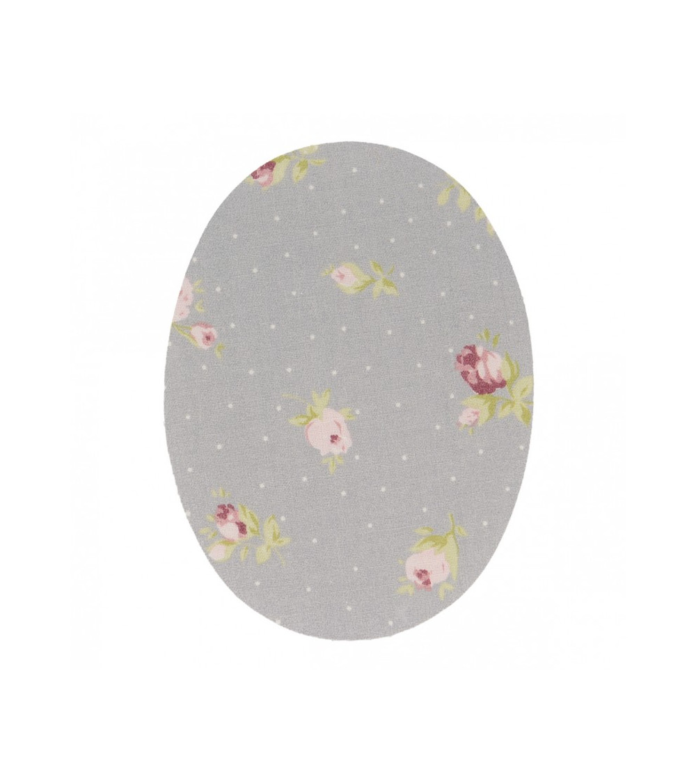 2 iron-on or sew-on elbow patches with gray background flowers