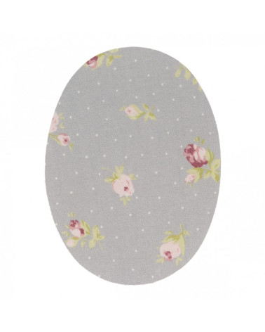 2 iron-on or sew-on elbow patches with gray background flowers