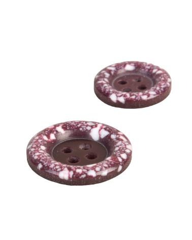 Set of 6 round recycled plastic buttons 4 holes Beaujolais red