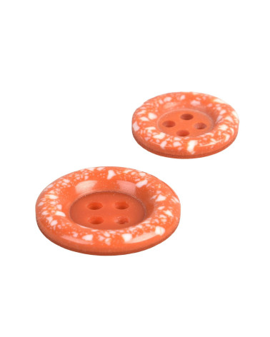 Set of 6 round recycled plastic buttons 4 holes orange