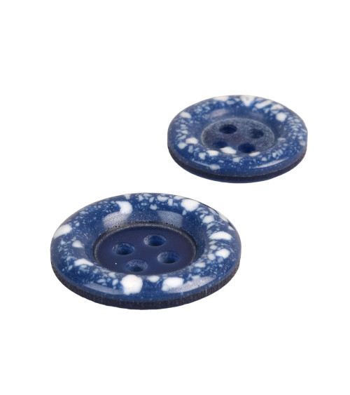 Lot de 6 boutons rond plastique recyclé 4 trous bleu français