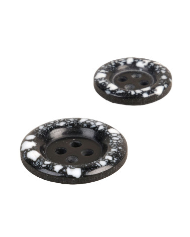Set of 6 round recycled plastic buttons 4 holes black