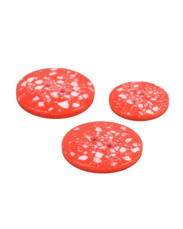 Set of 6 round recycled plastic buttons 2 holes red