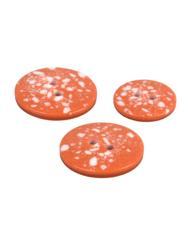Set mit 6 runden Knöpfen aus recyceltem Kunststoff, 2 Löcher, orange