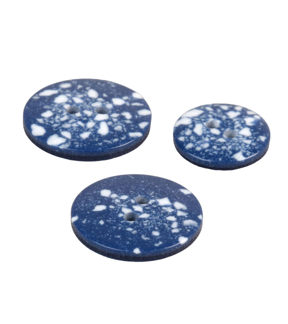 Lot de 6 boutons rond plastique recyclé 2 trous bleu français