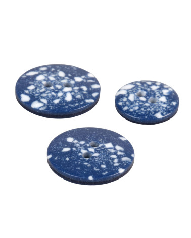 Set of 6 round recycled plastic buttons 2 holes French blue