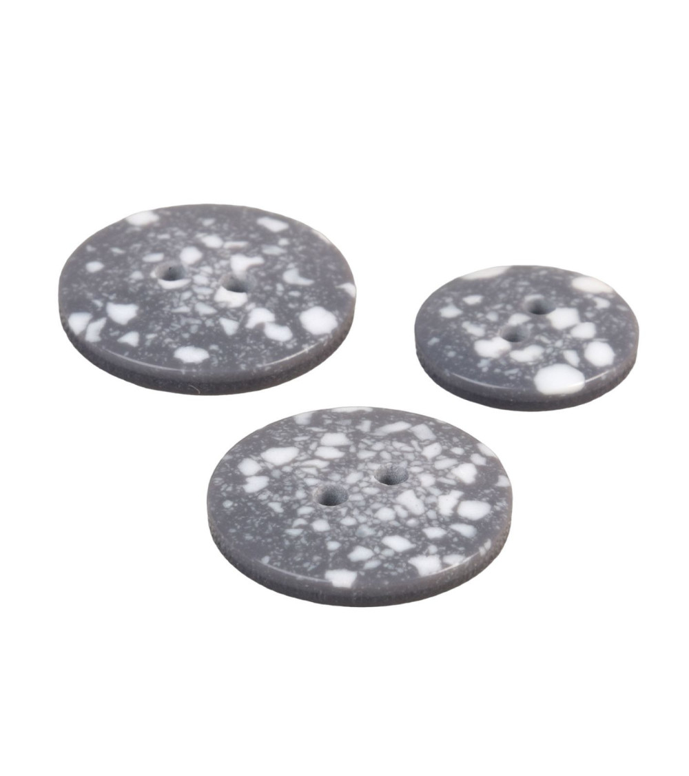 Lot de 6 boutons rond plastique recyclé 2 trous gris cendre