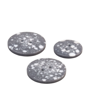 Set of 6 round recycled plastic buttons 2 holes ash gray