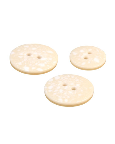 Set of 6 round recycled plastic buttons 2 holes ivory