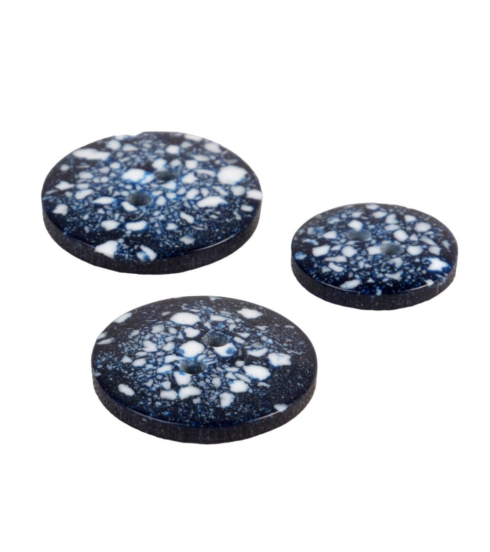 Lot de 6 boutons rond plastique recyclé 2 trous bleu marine