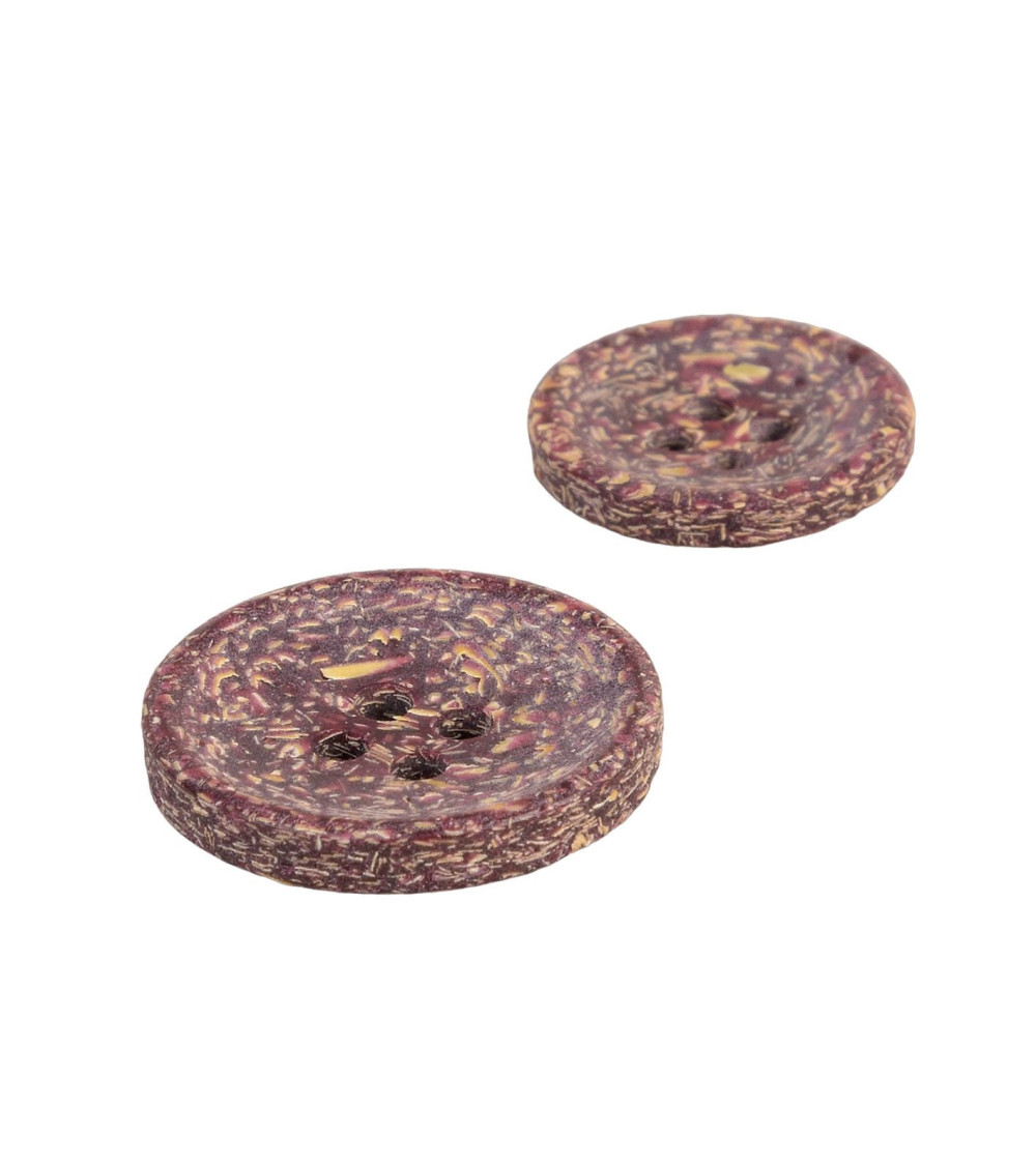 Lot de 6 boutons rond écorces de riz 4 trous rouge beaujolais