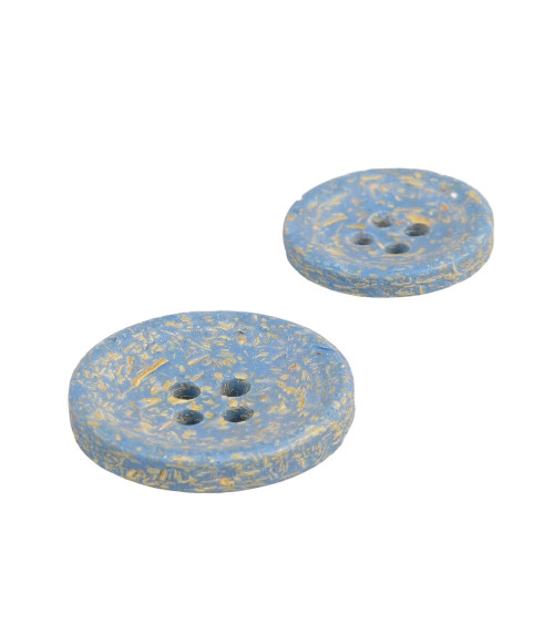 Lot de 6 boutons rond écorces de riz 4 trous bleu ciel 