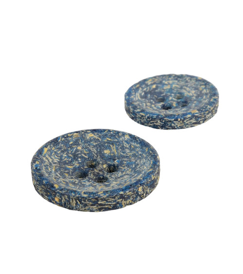 Lot de 6 boutons rond écorces de riz 4 trous bleu français