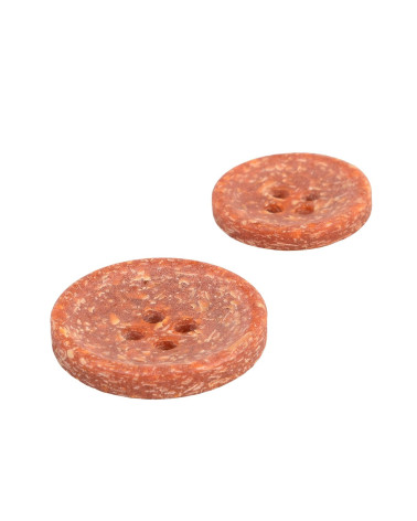 Set of 6 round rice husk buttons 4 holes rust orange