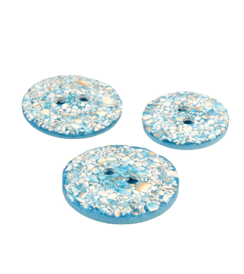 Lot de 6 boutons rond coquilles d'œufs 2 trous bleu turquoise