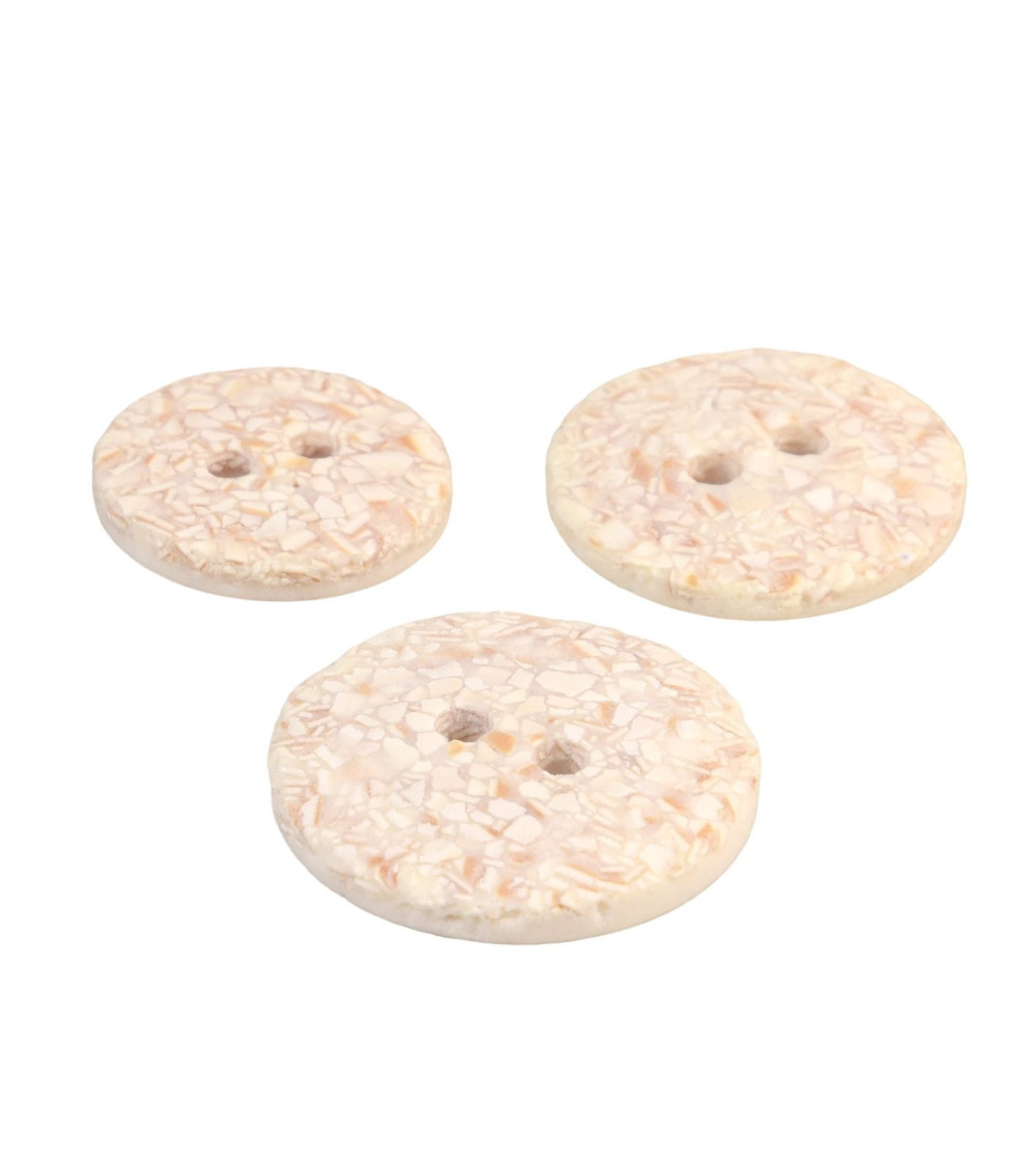 Lot de 6 boutons rond coquilles d'œufs 2 trous ivoire