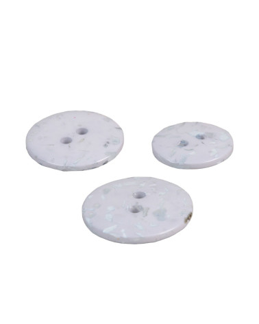 Set of 6 round buttons recycled bottles 2 holes light gray