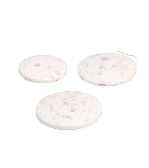 Set of 6 round buttons recycled bottles 2 holes white
