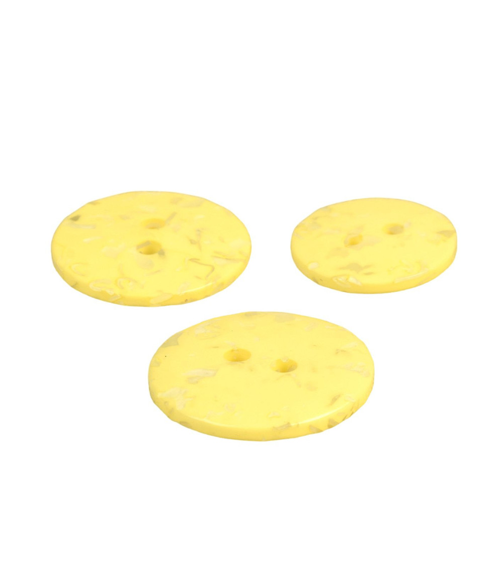 Set of 6 round buttons recycled bottles 2 holes corn yellow