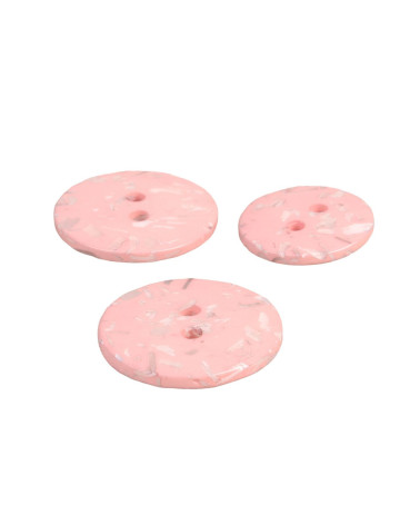 Set of 6 round buttons recycled bottles 2 holes pink