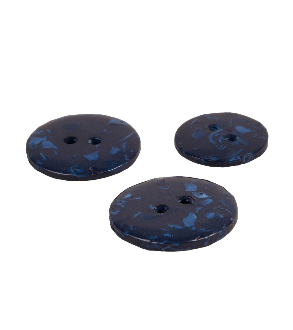 Set of 6 round buttons recycled bottles 2 holes navy blue