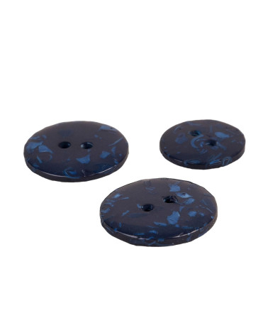 Set of 6 round buttons recycled bottles 2 holes navy blue