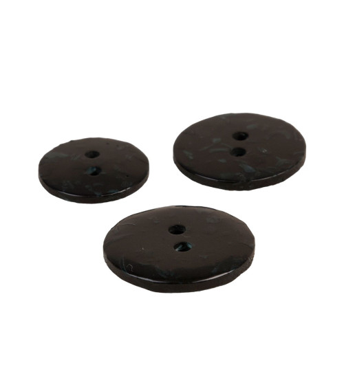 Set of 6 round buttons recycled bottles 2 holes black
