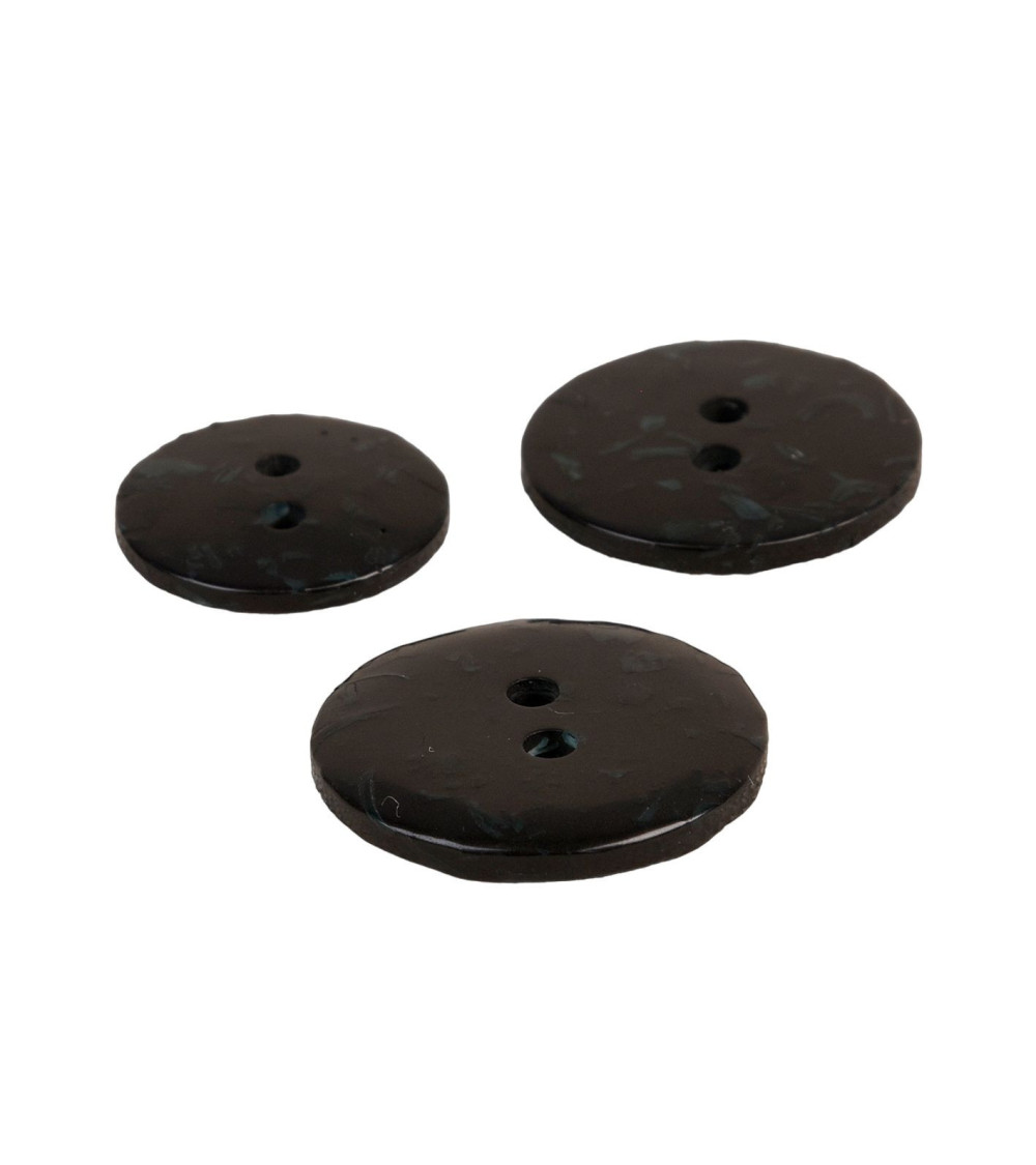 Set of 6 round buttons recycled bottles 2 holes black