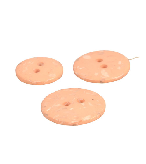 Lot de 6 boutons rond bouteilles recyclées 2 trous orange saumon