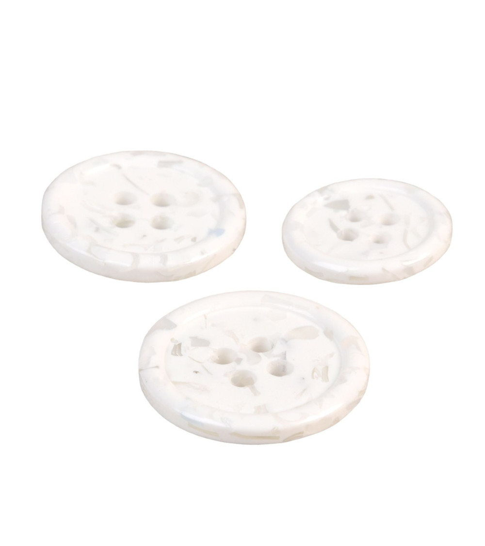 Lot de 6 boutons rond 4 trous bouteilles recyclées blanc