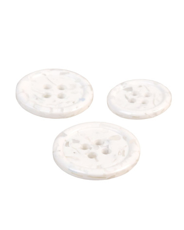 Set of 6 round buttons 4 holes recycled bottles white