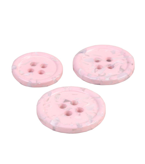 Set of 6 round buttons 4 holes recycled baby pink bottles