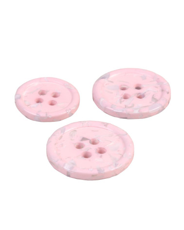 Set of 6 round buttons 4 holes recycled bottles baby pink