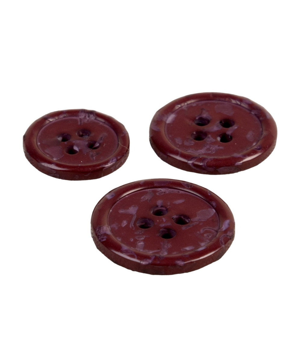 Lot de 6 boutons rond 4 trous bouteilles recyclées rouge beaujolais