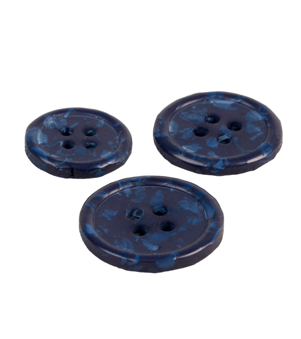 Lot de 6 boutons rond 4 trous bouteilles recyclées bleu marine