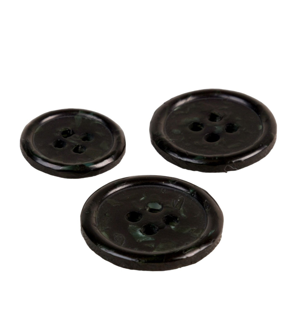 Lot de 6 boutons rond 4 trous bouteilles recyclées noir