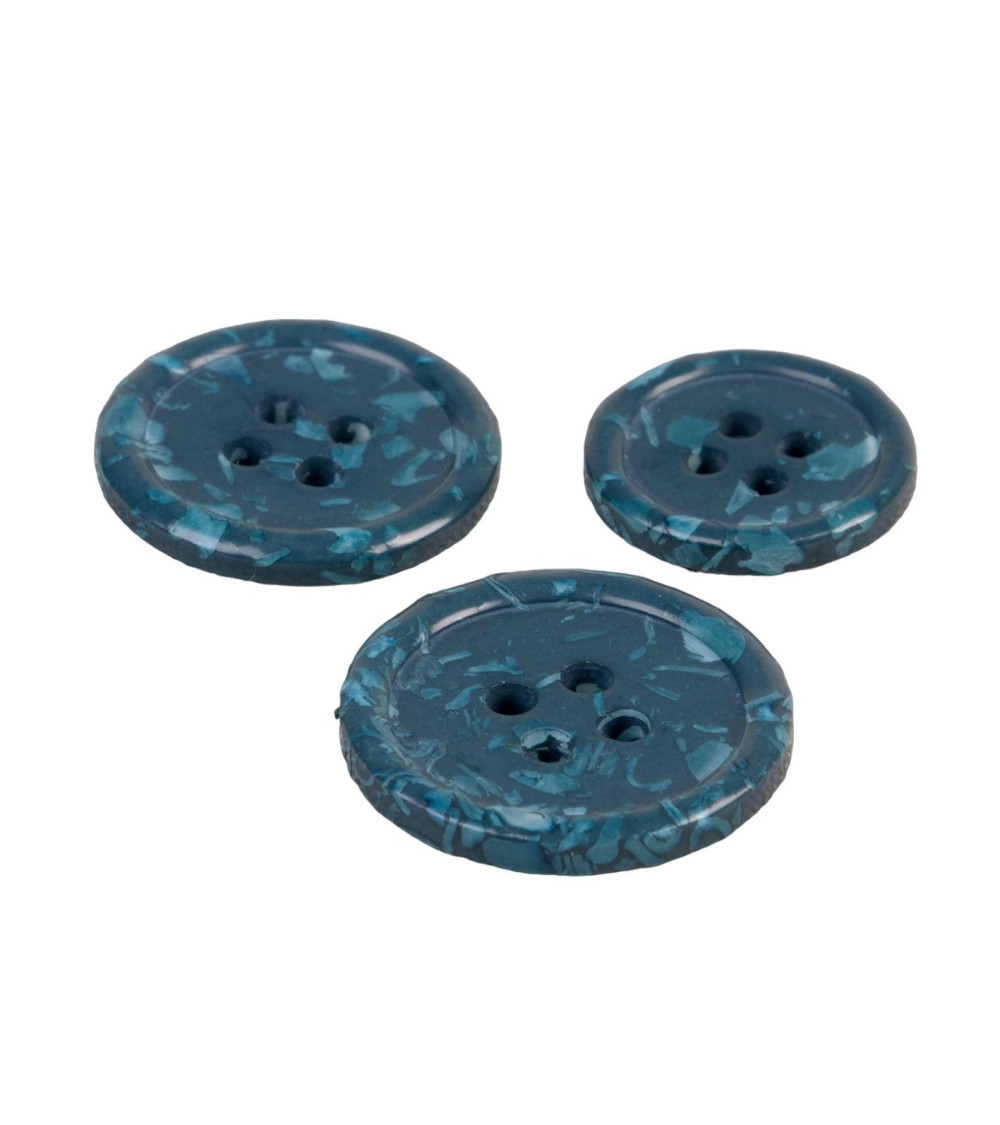 Set of 6 round buttons 4 holes recycled petroleum blue bottles