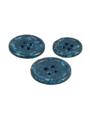 Set of 6 round buttons 4 holes recycled petroleum blue bottles