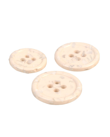 Set of 6 round buttons 4 holes recycled bottles ivory