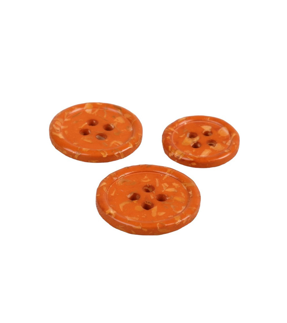 Lot de 6 boutons rond 4 trous bouteilles recyclées orange rouille