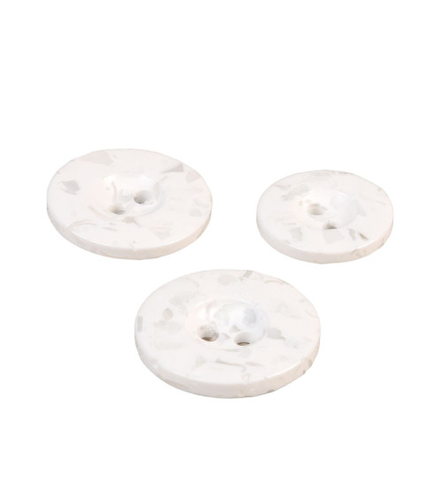 Lot de 6 boutons rond 2 trous bouteilles recyclées blanc